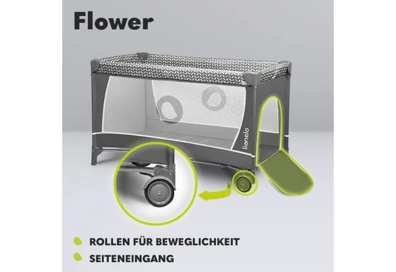 Reisbedje FLOWER, 4in1: box, verschoontafel, matras op twee hoogtes van Lionelo in Grijs – productfoto 5 van 5