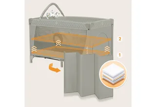 Baby-Reisebett FLOWER, 4in1:Laufstall Baby, Wickeltisch, Zwei Matratzenaufhängungshöhen by Lionelo in Beige – product photo 3 of 5