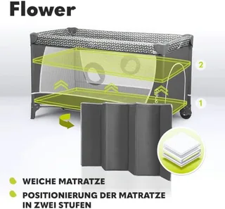 Reisbedje FLOWER, 4in1: box, verschoontafel, matras op twee hoogtes van Lionelo in Grijs – productfoto 4 van 5