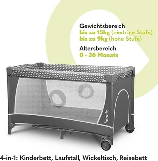 Reisbedje FLOWER, 4in1: box, verschoontafel, matras op twee hoogtes van Lionelo in Grijs – productfoto 2 van 5