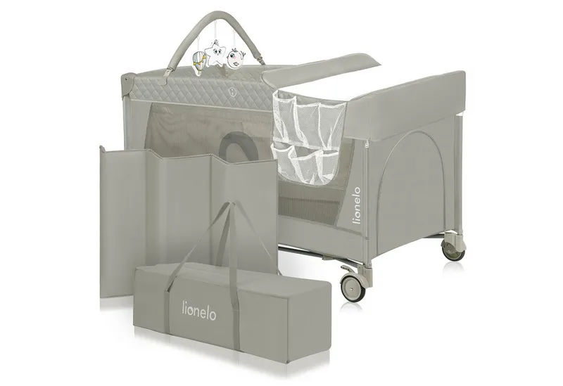 Baby-Reisebett FLOWER, 4in1:Laufstall Baby, Wickeltisch, Zwei Matratzenaufhängungshöhen de Lionelo en Beige – photo produit