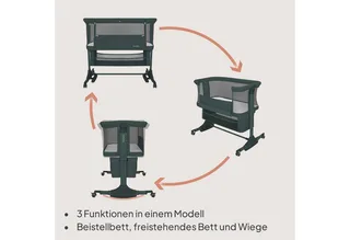 Baby-Reisebett JODIE, 3in1 Beistell/freistehend/Wiege/6 Stufen/Netzseiten/4 Rollen von Lionelo in Green Graphite – Produktfoto 3 von 4