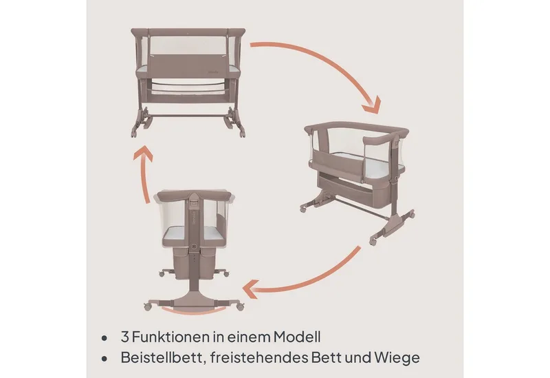 Baby-Reisebett JODIE, 3in1 Beistell/freistehend/Wiege/6 Stufen/Netzseiten/4 Rollen by Lionelo in Beige – product photo 3 of 4