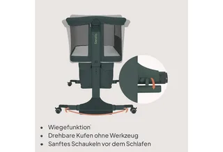 Baby-Reisebett JODIE, 3in1 Beistell/freistehend/Wiege/6 Stufen/Netzseiten/4 Rollen von Lionelo in Green Graphite – Produktfoto 4 von 4