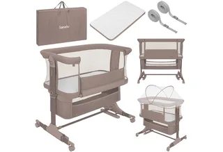 Baby-Reisebett JODIE, 3in1 Beistell/freistehend/Wiege/6 Stufen/Netzseiten/4 Rollen by Lionelo in Beige – product photo 1 of 4