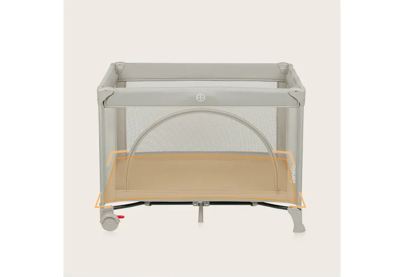 Baby-Reisebett LAURA, Kompakt/Bodeneinstieg/2 Matratzenhöhen/Rollen mit Bremsen by Lionelo in Beige – product photo 4 of 4