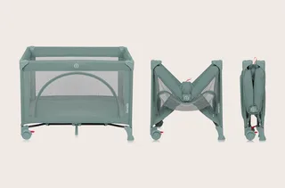 Baby-Reisebett LAURA, Kompakt/Bodeneinstieg/2 Matratzenhöhen/Rollen mit Bremsen by Lionelo in Green – product photo 2 of 4