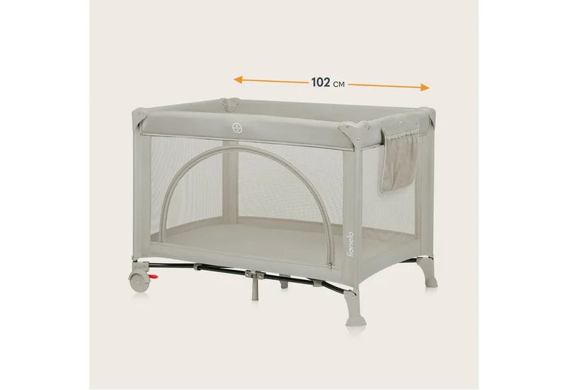 Baby-Reisebett LAURA, Kompakt/Bodeneinstieg/2 Matratzenhöhen/Rollen mit Bremsen by Lionelo in Beige – product photo 3 of 4