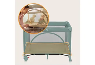 Baby-Reisebett LAURA, Kompakt/Bodeneinstieg/2 Matratzenhöhen/Rollen mit Bremsen by Lionelo in Green – product photo 3 of 4