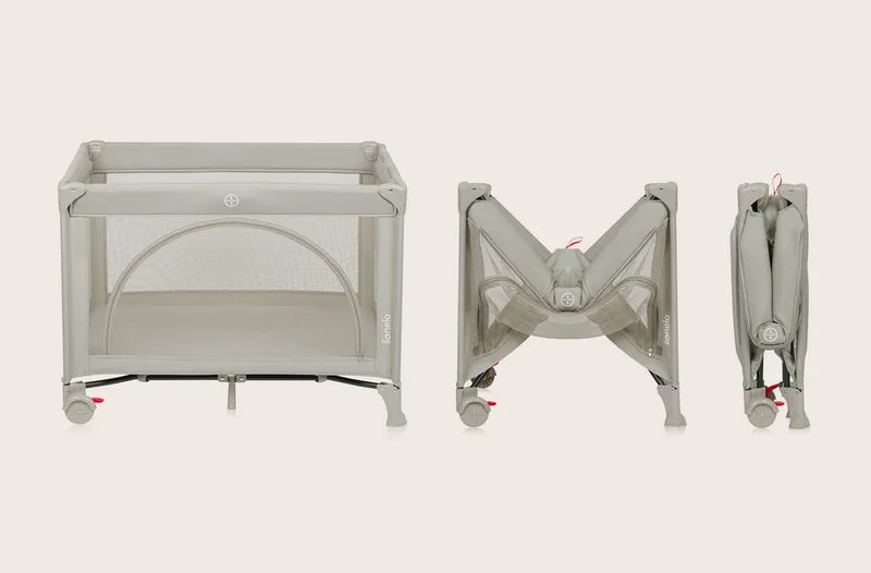 Baby-Reisebett LAURA, Kompakt/Bodeneinstieg/2 Matratzenhöhen/Rollen mit Bremsen by Lionelo in Beige – product photo 2 of 4