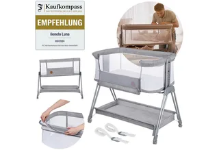 Baby-Reisebett LUNA, 2in14 Rädern mit Bremse6-stufige Höhenverstellung von Lionelo in Grau – Produktfoto 1 von 5