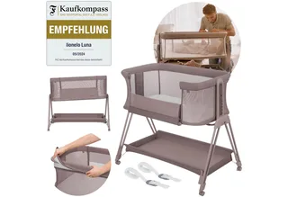Baby-Reisebett LUNA, 2in14 Rädern mit Bremse6-stufige Höhenverstellung von Lionelo in Beige – Produktfoto 1 von 5