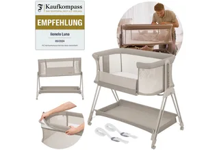 Baby-Reisebett LUNA, 2in14 Rädern mit Bremse6-stufige Höhenverstellung von Lionelo in Beige – Produktfoto 1 von 5