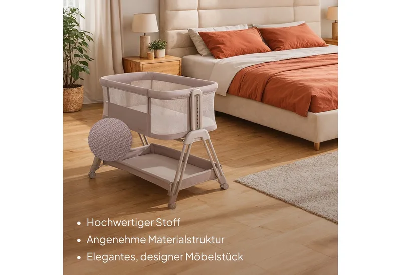 Baby-Reisebett LUNA, 2in14 Rädern mit Bremse6-stufige Höhenverstellung von Lionelo in Beige – Produktfoto 3 von 5