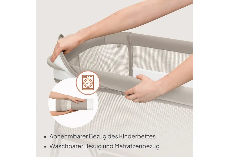 Baby-Reisebett LUNA, 2in14 Rädern mit Bremse6-stufige Höhenverstellung von Lionelo in Beige – Produktfoto 5 von 5