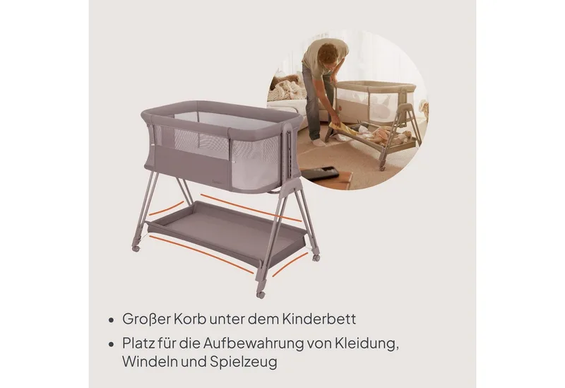 Baby-Reisebett LUNA, 2in14 Rädern mit Bremse6-stufige Höhenverstellung von Lionelo in Beige – Produktfoto 4 von 5