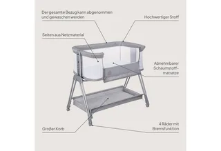 Baby-Reisebett LUNA, 2in14 Rädern mit Bremse6-stufige Höhenverstellung von Lionelo in Grau – Produktfoto 2 von 5