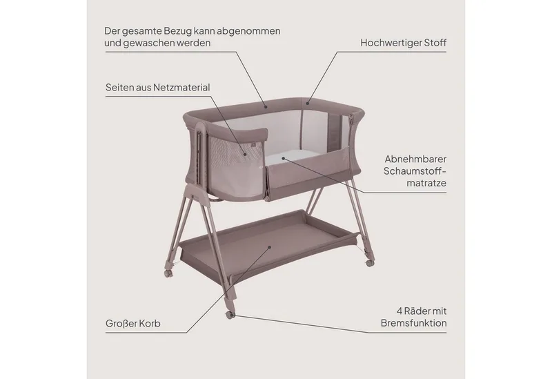 Baby-Reisebett LUNA, 2in14 Rädern mit Bremse6-stufige Höhenverstellung von Lionelo in Beige – Produktfoto 2 von 5