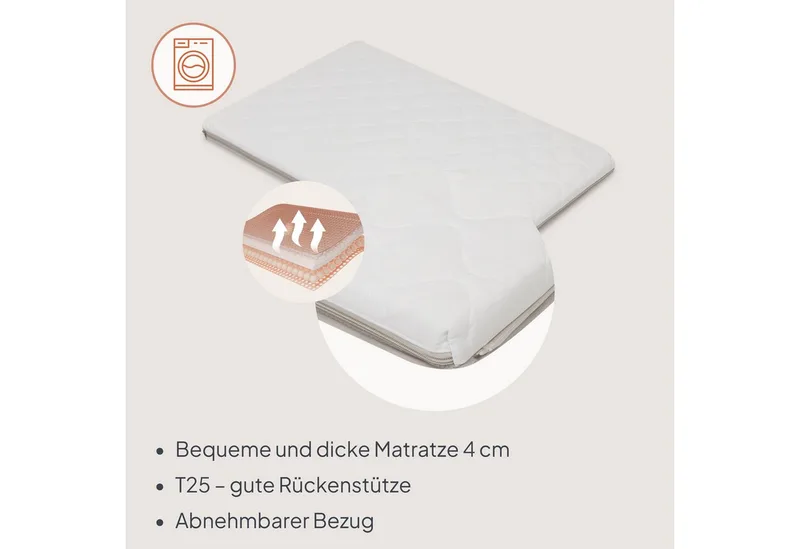 Baby-Reisebett MILA, 2in1/4-cm-Matratze/2 Höhen/360°-Netz/Tasche von Lionelo in Beige – Produktfoto 5 von 5