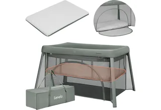 Baby-Reisebett MILA, 2in1/4-cm-Matratze/2 Höhen/360°-Netz/Tasche von Lionelo in Grün – Produktfoto 3 von 5