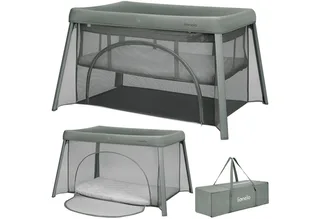 Baby-Reisebett MILA, 2in1/4-cm-Matratze/2 Höhen/360°-Netz/Tasche von Lionelo in Grün – Produktfoto 1 von 5
