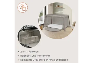 Baby-Reisebett MILA, 2in1/4-cm-Matratze/2 Höhen/360°-Netz/Tasche von Lionelo in Beige – Produktfoto 4 von 5