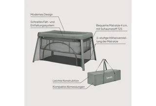 Baby-Reisebett MILA, 2in1/4-cm-Matratze/2 Höhen/360°-Netz/Tasche von Lionelo in Grün – Produktfoto 2 von 5