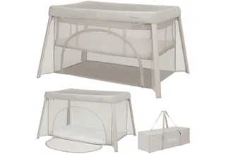 Baby-Reisebett MILA, 2in1/4-cm-Matratze/2 Höhen/360°-Netz/Tasche von Lionelo in Beige – Produktfoto 1 von 5