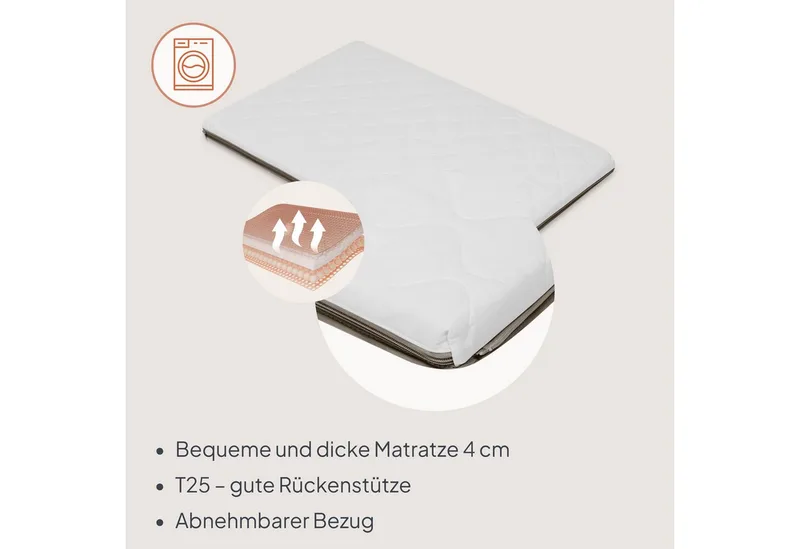 Baby-Reisebett MILA, 2in1/4-cm-Matratze/2 Höhen/360°-Netz/Tasche von Lionelo in Beige – Produktfoto 5 von 5