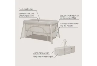 Baby-Reisebett MILA, 2in1/4-cm-Matratze/2 Höhen/360°-Netz/Tasche von Lionelo in Beige – Produktfoto 2 von 5