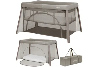 Baby-Reisebett MILA, 2in1/4-cm-Matratze/2 Höhen/360°-Netz/Tasche von Lionelo in Beige – Produktfoto 1 von 5