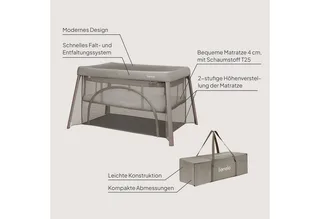 Baby-Reisebett MILA, 2in1/4-cm-Matratze/2 Höhen/360°-Netz/Tasche von Lionelo in Beige – Produktfoto 2 von 5