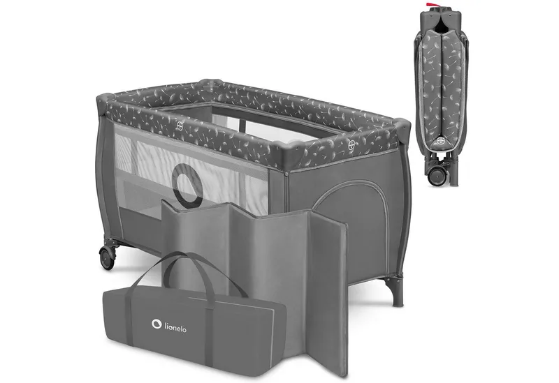 Baby-Reisebett Stefi Plus, 2in1: Babybett & Laufstall , Kompakte Größe , Luftiges Netz by Lionelo in Grau – product photo