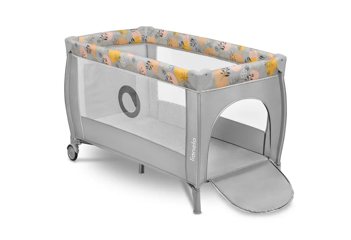 Babyreisbed Stefi Plus, 2in1: babybed & box, compact formaat, luchtig gaas van Lionelo in Grijs – productfoto