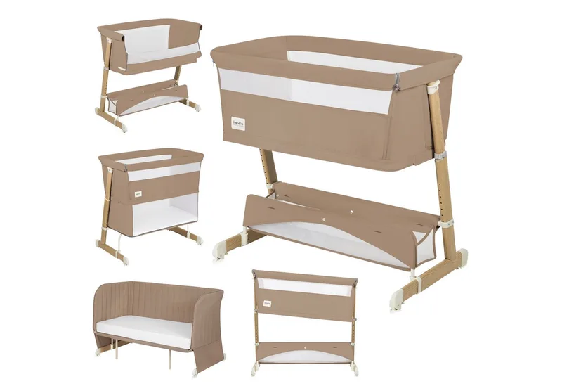 Baby-Reisebett THOMI PLUS, 5-in-1-Bett/Sofa/7 Verstellstufen/2 Rollen de Lionelo en Beige – photo produit