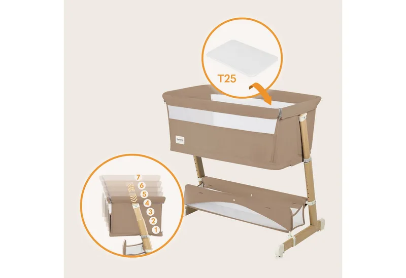 Baby-Reisebett THOMI PLUS, 5-in-1-Bett/Sofa/7 Verstellstufen/2 Rollen von Lionelo in Beige – Produktfoto 2 von 5