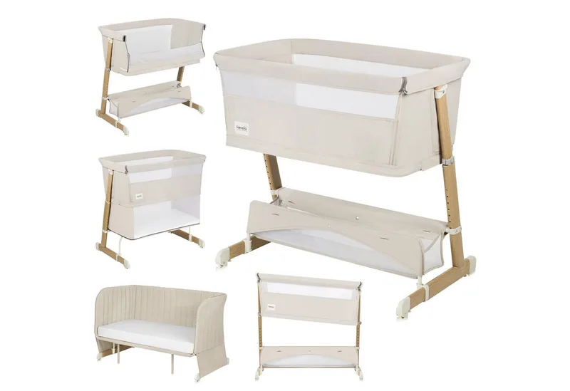 Baby-Reisebett THOMI PLUS, 5-in-1-Bett/Sofa/7 Verstellstufen/2 Rollen by Lionelo in Beige, goldfarben – product photo