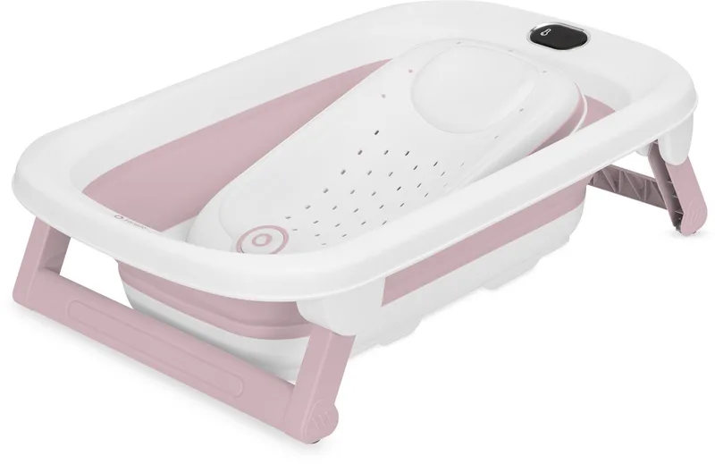 BabyBubble Opvouwbaar Babybad – Babybadje met Thermometer & Badsteun – 40 l – Inklapbaar tot 9 cm – Opvouwbare Badsteun – Verborgen Thermometerkabel – PP & TPE – Compact voor Thuis & Onderweg de Lionelo en Roze – photo produit