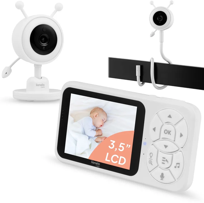 Babyline 3.4 Babyfoon – 3,5” LCD Scherm – Nachtzicht & VOX Geluidsdetectie – Tweeweg-communicatie – RGB Nachtlampje – Temperatuursensor – Tot 4 Camera’s – 300 m Bereik – Met Flexibele Montagearm från Lionelo i 3.4 – produktbild