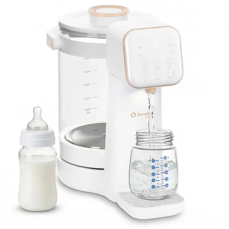 Babypresto 2.0 Waterverwarmer / Heetwaterdispenser – Melkbereidingsmachine – UV-Sterilisatie – Smart-Modus 100°C – 40–100°C Instelbaar – 30–300 ml Dosering – 3L Tank – Nachtlampje – Voor Babyvoeding van Lionelo in Wit – productfoto