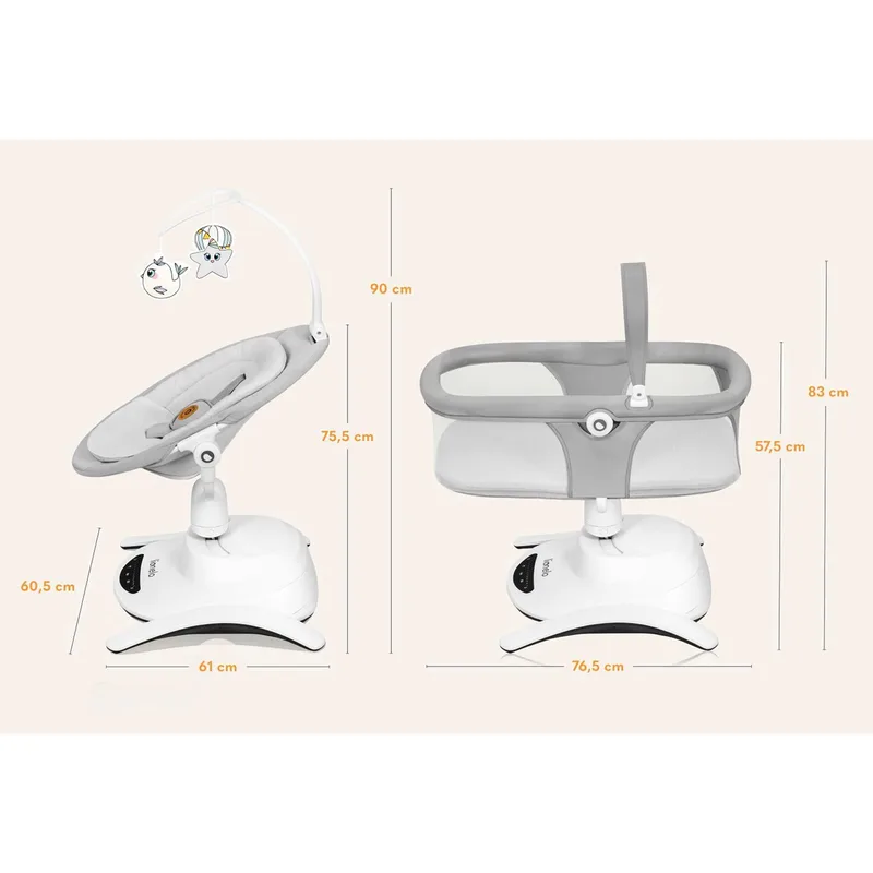 Babywippe Bella und Bella Set, 360' drehbarer Sitz, 12 beruhigende Melodien mit Lautstärkeregelung by Lionelo in Grey – product photo 2 of 3