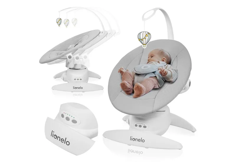 Babywippe IRIS, 360 Grad/ ab Geburt/12 Wiegenlieder/leicht und leise fra Lionelo i Grau – produktbillede