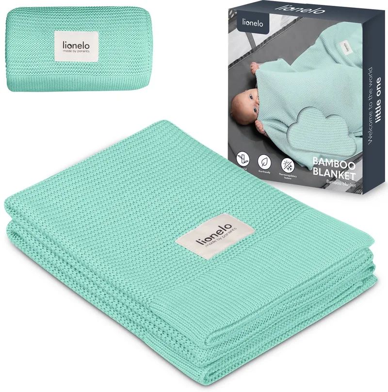 Bamboo Blanket - Deluxe Baby Deken - Hypoallergeen - Antibacterieel - Antischimmel - 100% Bamboe Katoen - Thermoregulerend - Zacht & Ademend - Duurzaam - Wasbaar - Vanaf Geboorte - 100×75 cm by Lionelo in Munt – product photo