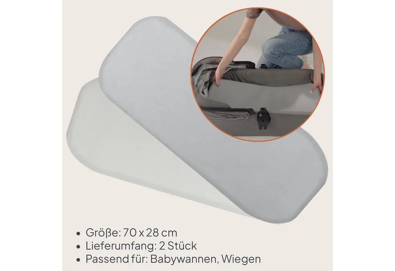 Bamboo Sheet set van 2 hoeslaken 70x28 cm voor wieg & reiswieg – lakentjes voor babybedje – bamboe viscose, met elastiek, ademend & zacht – geschikt voor matrassen tot 10 cm – milieuvriendelijk van Lionelo in Grijs – productfoto 3 van 5