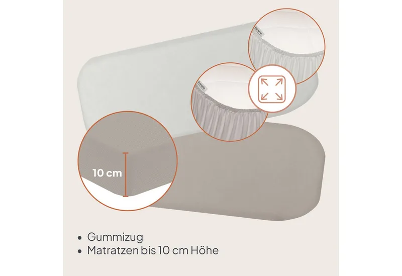 Bamboo Sheet set van 2 hoeslaken 70x28 cm voor wieg & reiswieg – lakentjes voor babybedje – bamboe viscose, met elastiek, ademend & zacht – geschikt voor matrassen tot 10 cm – milieuvriendelijk by Lionelo in Beige – product photo 4 of 5