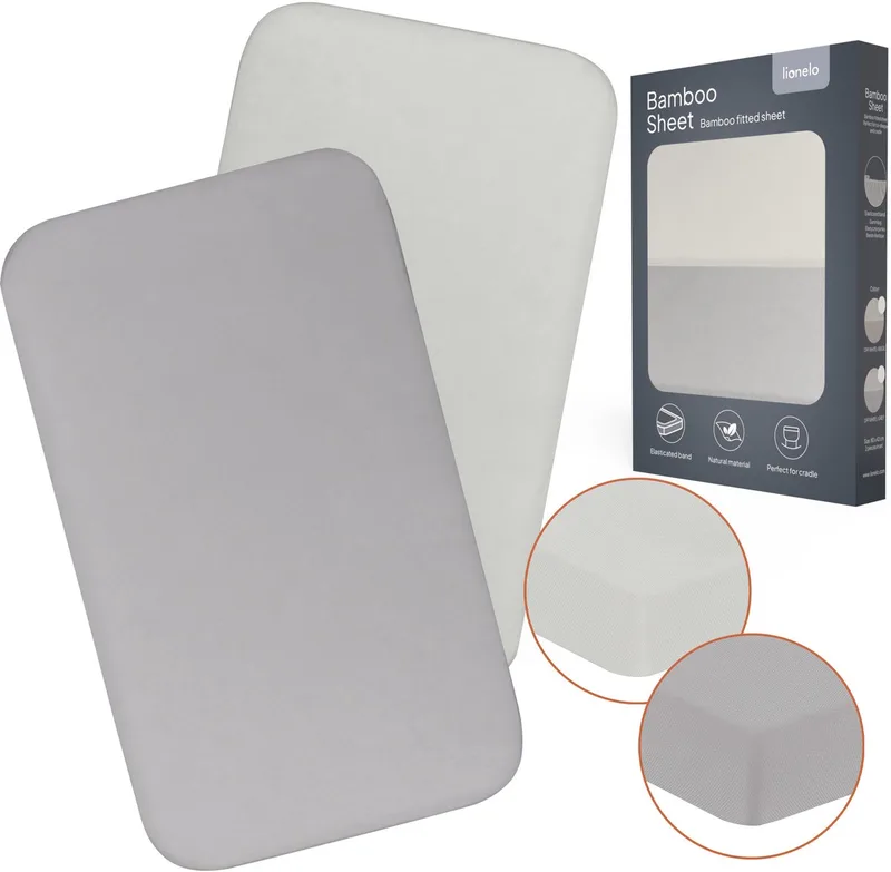 Bamboo Sheet set van 2 hoeslaken 80×42 cm voor co-sleeper & wieg – universeel passend, natuurlijke bamboeviscose, zacht en ademend, elastiek geschikt voor matrassen tot 10 cm, wasbaar op 30°C by Lionelo in Grey – product photo