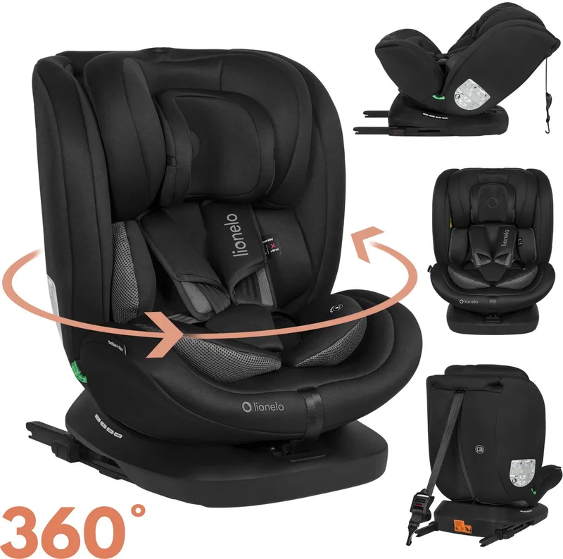 Bastiaan i-Size 4in1 Autostoel ISOFIX 360° Draaibaar – Van Geboorte tot 12 Jaar (40-150 cm) – RWF & FWF – Top Tether – Memory Foam – SideProtect – Brede Comfortzitting – i-Size van Lionelo in Zwart – productfoto