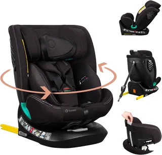 Bastiaan One i‑Size Autostoel – 4-in-1 ISOFIX & Top Tether – Achterwaarts & Voorwaarts – 360° Draaibare EasyTurn Basis – Verstelbare Hoofdsteun & Memory Foam – 40–150 cm – Lange Gebruik & Hoog Veiligheidsniveau by Lionelo in Black – product photo 1 of 3