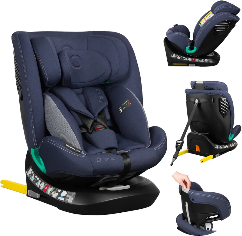Bastiaan One i‑Size Autostoel – 4-in-1 ISOFIX & Top Tether – Achterwaarts & Voorwaarts – 360° Draaibare EasyTurn Basis – Verstelbare Hoofdsteun & Memory Foam – 40–150 cm – Lange Gebruik & Hoog Veiligheidsniveau by Lionelo in Blauw – product photo