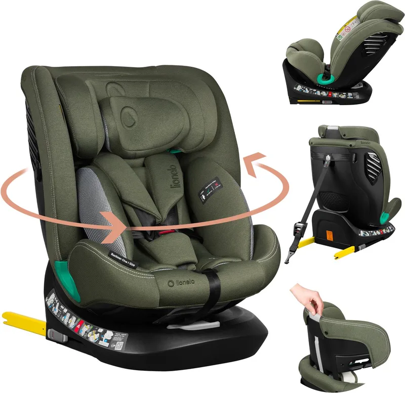 Bastiaan One i‑Size Autostoel – 4-in-1 ISOFIX & Top Tether – Achterwaarts & Voorwaarts – 360° Draaibare EasyTurn Basis – Verstelbare Hoofdsteun & Memory Foam – 40–150 cm – Lange Gebruik & Hoog Veiligheidsniveau by Lionelo in Groen – product photo